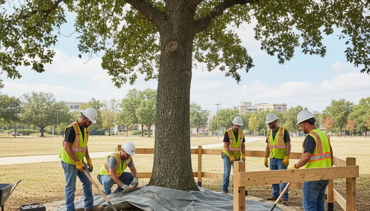 Aurora, IL tree service crew providing root protection for healthy, stable trees