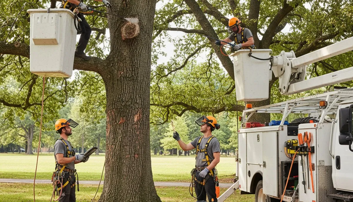 Aurora, IL arborist inspecting tree disease symptoms for professional treatment