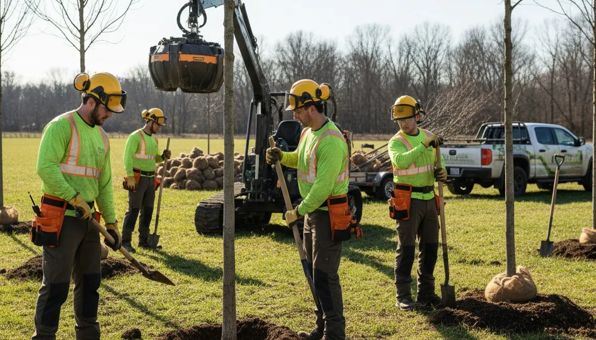 Aurora, IL arborist planting a new tree for residential tree planting service