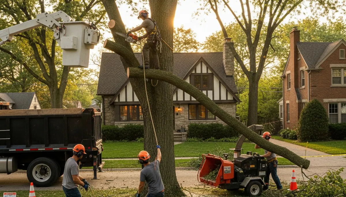 Tree service team in Aurora, IL providing professional tree removal and trimming services