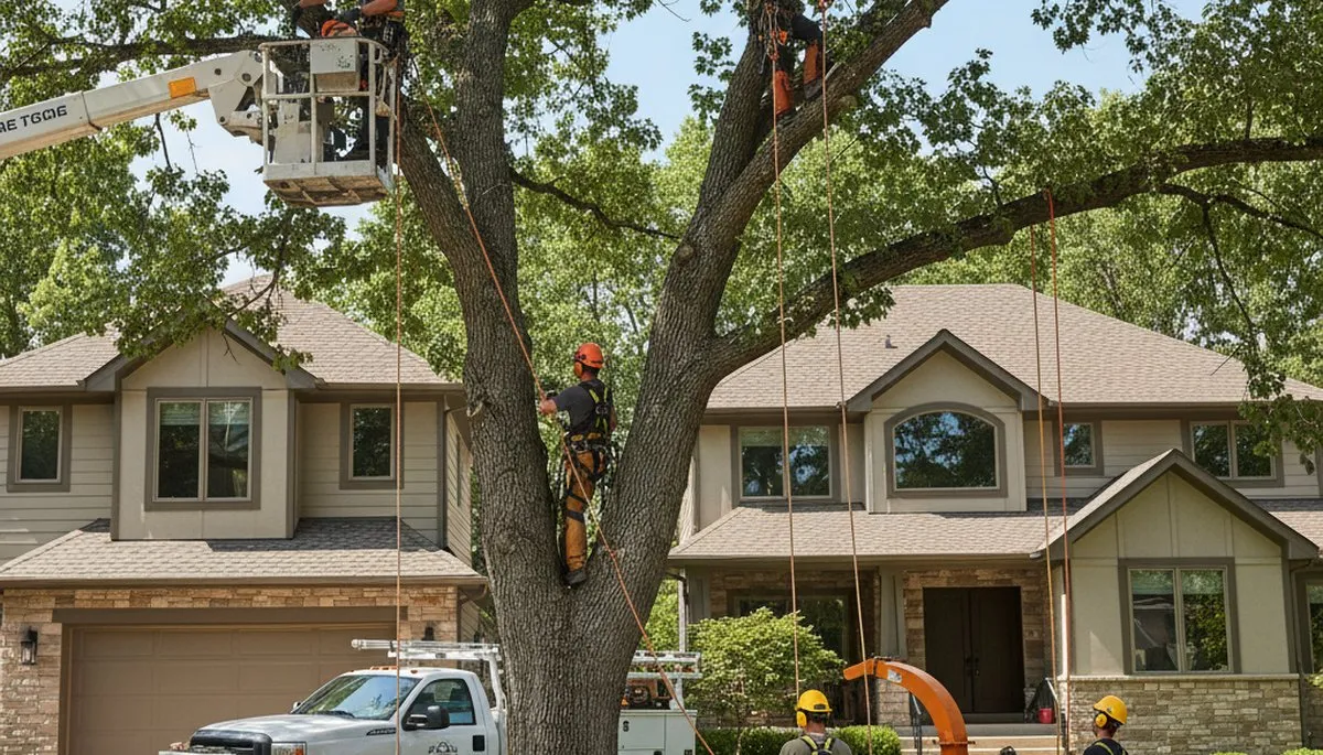 Tree service crew in Aurora, IL providing professional tree removal and trimming for homes and businesses