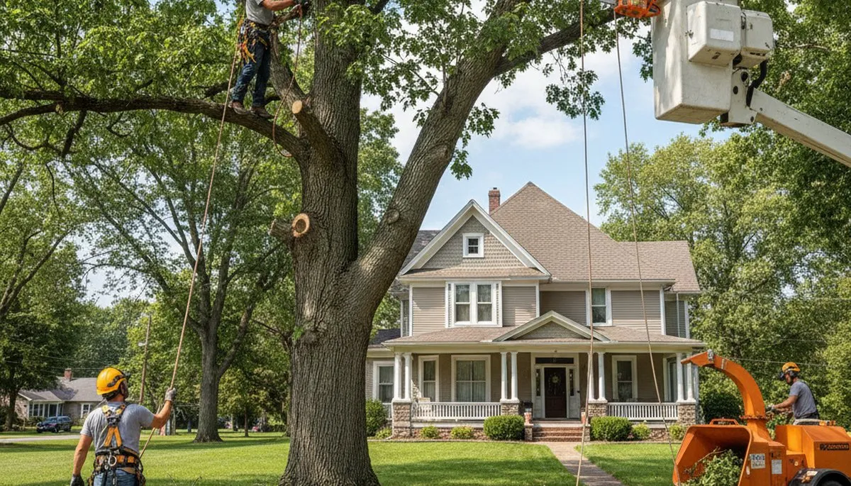 Tree service crew in Aurora, IL providing professional tree trimming and removal services