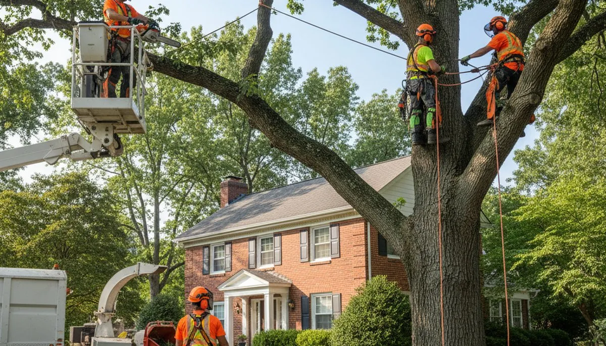 Tree service team in Aurora, IL providing professional tree trimming and removal for local properties