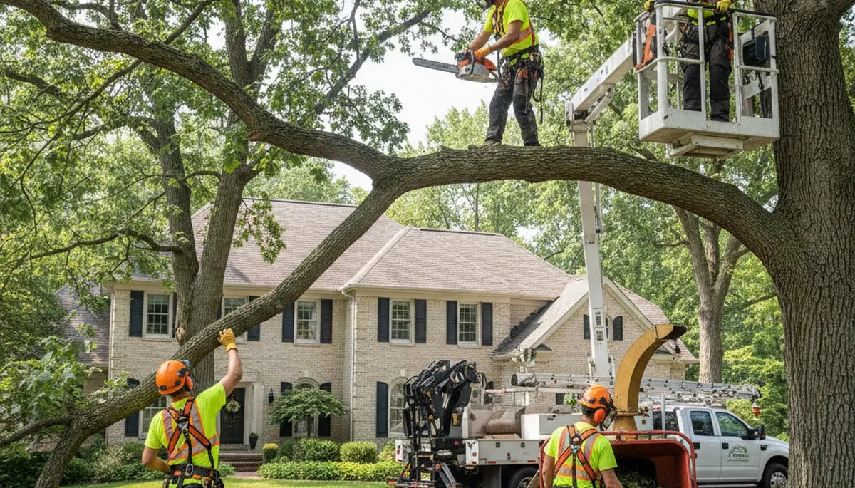 Tree service crew in Aurora, IL providing professional tree removal and trimming services