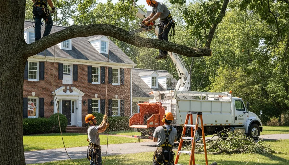 Tree service crew providing professional tree removal and trimming in Aurora, IL